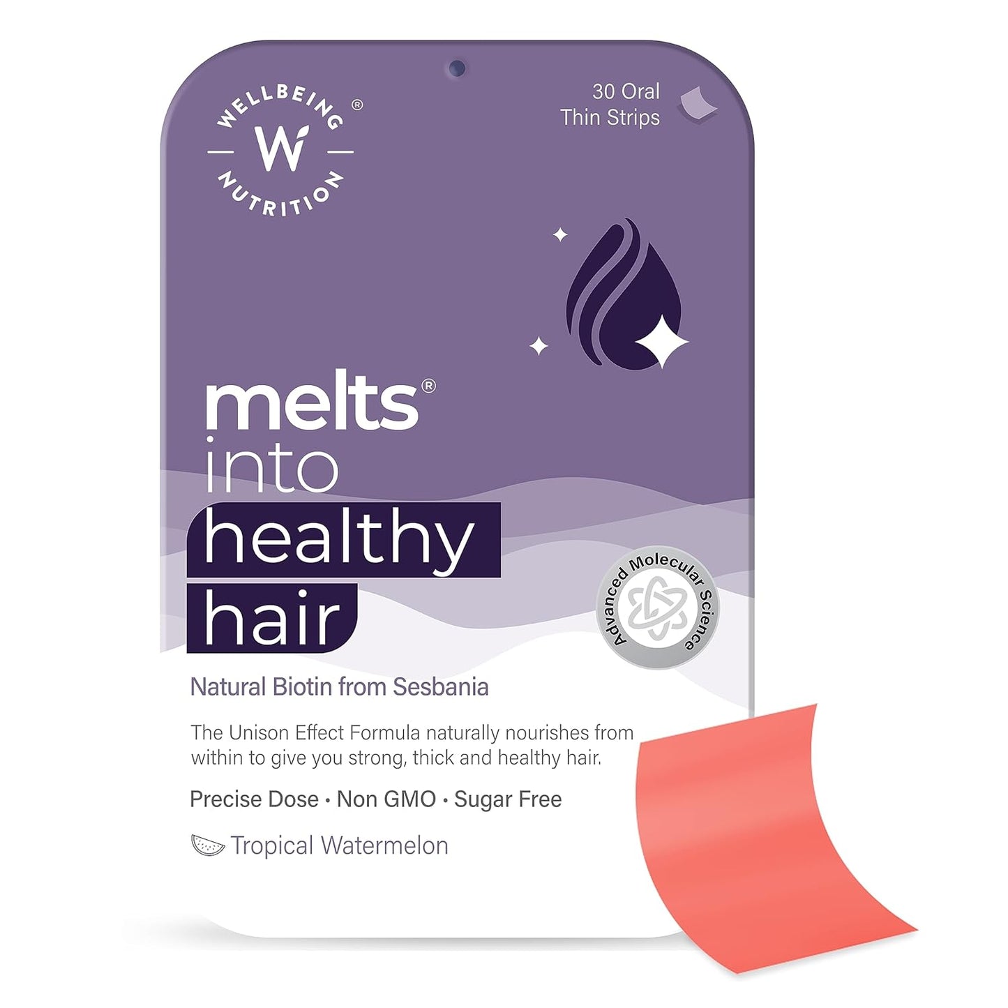 Zephivo Wellbeing Nutrition Melts Healthy Hair | Plant Based Biotin for Hair Nourishment, Strength and Thickness with Zinc, Bamboo Extract, Folic acid (30 Oral Strips)