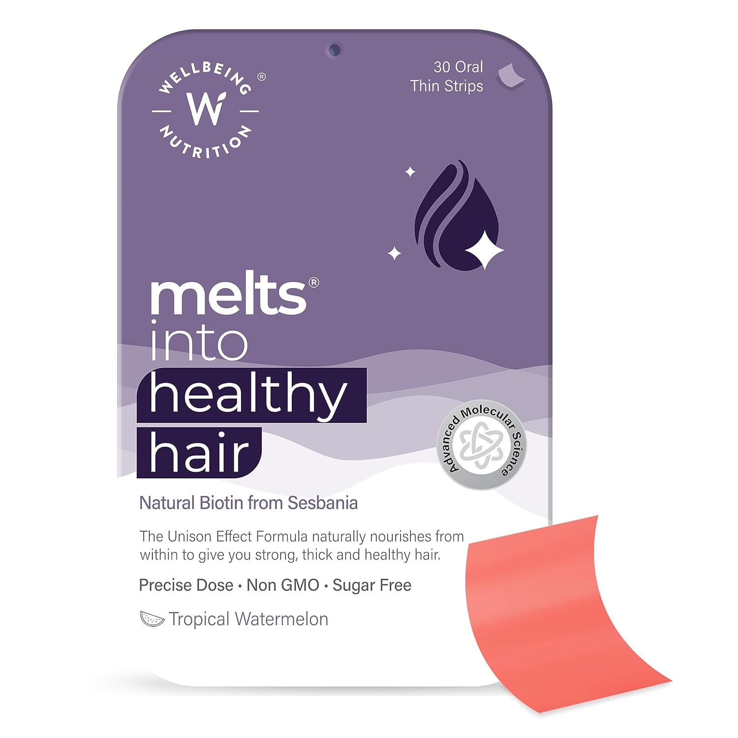 Zephivo Wellbeing Nutrition Melts Healthy Hair | Plant Based Biotin for Hair Nourishment, Strength and Thickness with Zinc, Bamboo Extract, Folic acid (30 Oral Strips)