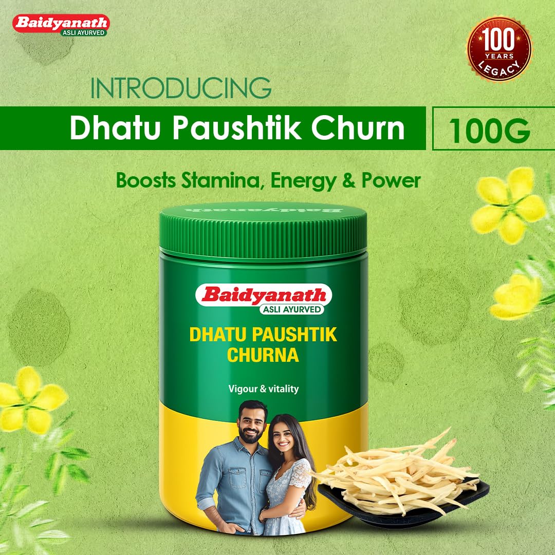Baidyanath Dhatu Paushtik Churna - 100g | Ayurvedic Herbal Powder for Strength, Stamina and Daily Energy Support | With Ashwagandha, Safed Musli, Shatavari & Kaunch Beej |