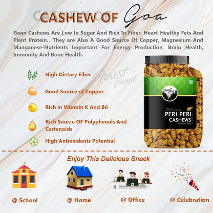 Forest Found Peri Peri Roasted Cashews 400g Spicy Oven Roasted Whole Kaju | 100% Oil-Free & Dry Healthy Crunchy Vegan Snack | Gluten-Free Non-Fried Peri Peri Cashew Nuts