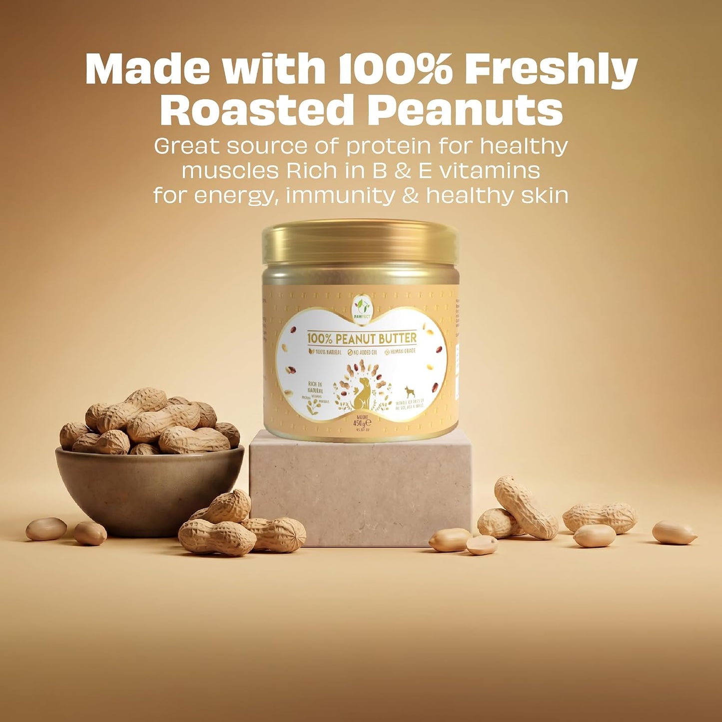 Pawfect Peanut Butter for Dogs & Puppies - 100% Natural Lickable Treat - No Added Sugar, Salt, Palm Oil - No Sweeteners, No Xylitol - Healthy Dog Treat (450g/15.87oz)