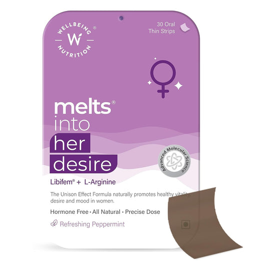 Wellbeing Nutrition melts Her Desire | Libifem, L-Arginine, Ashwagandha & Vitamin E | Increase Drive and Energy in Women (30 Oral Strips)