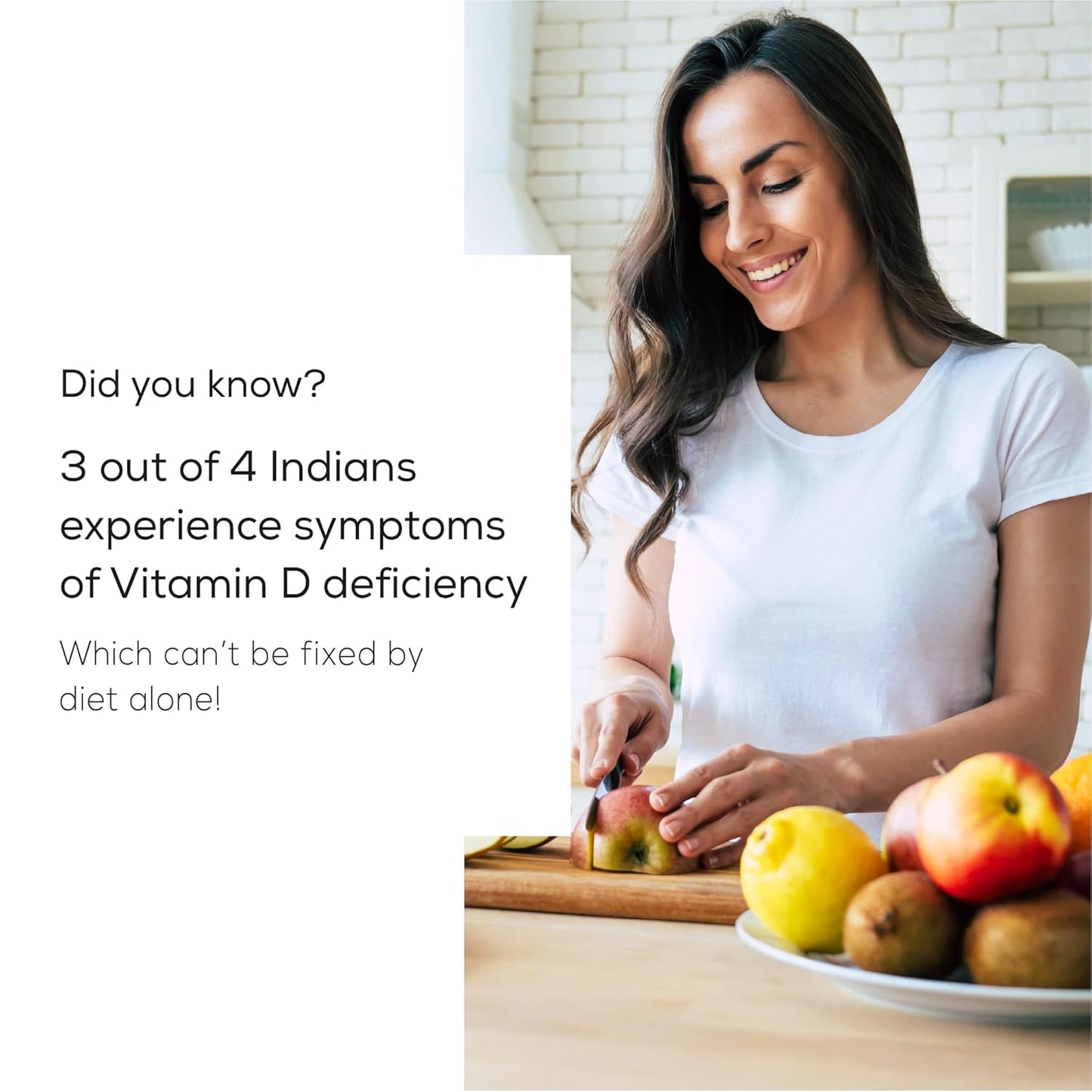 Woman cutting apples with text about Vitamin D deficiency