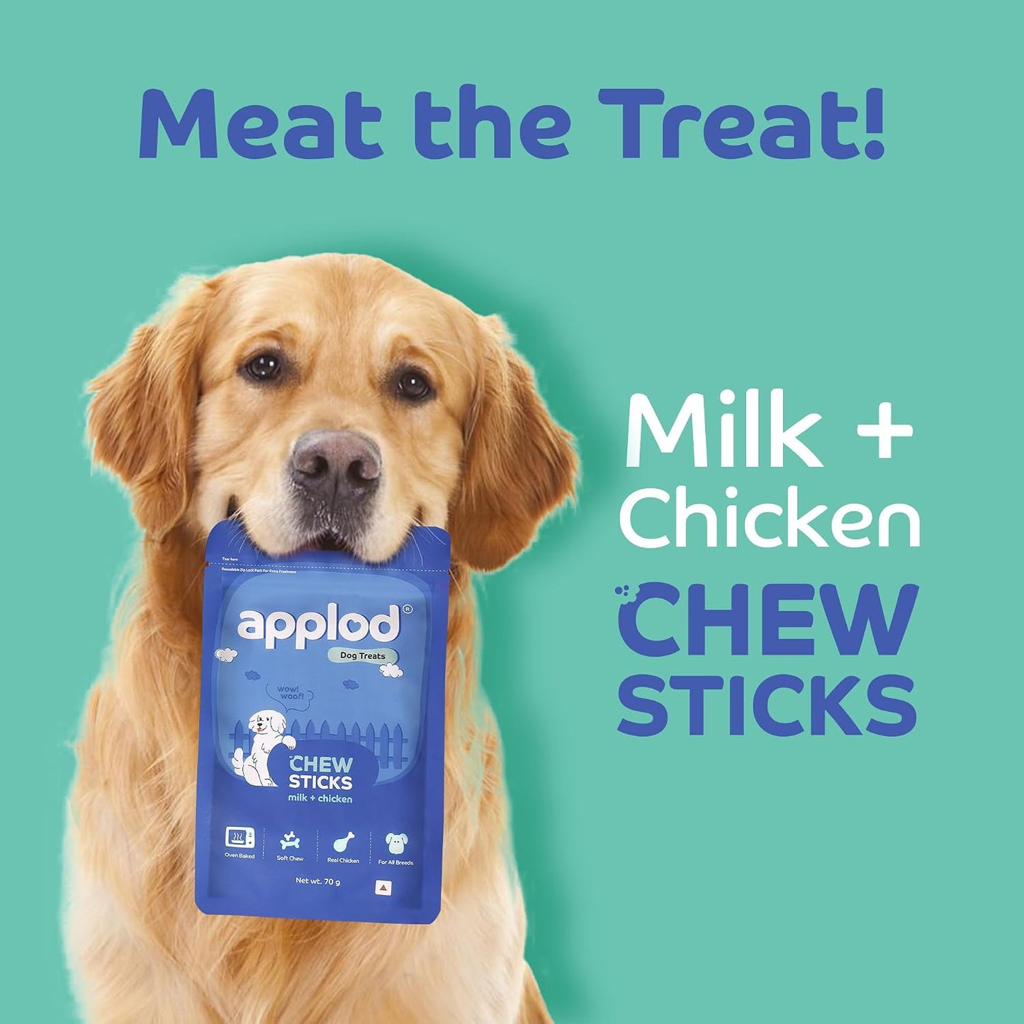 Applod Soft Milk & Chicken Chew Sticks for Puppies & Adult Dogs | Soft & Chewy Training Treats for All Breeds | Healthy Easy-to-Chew Dog Snacks | 70g