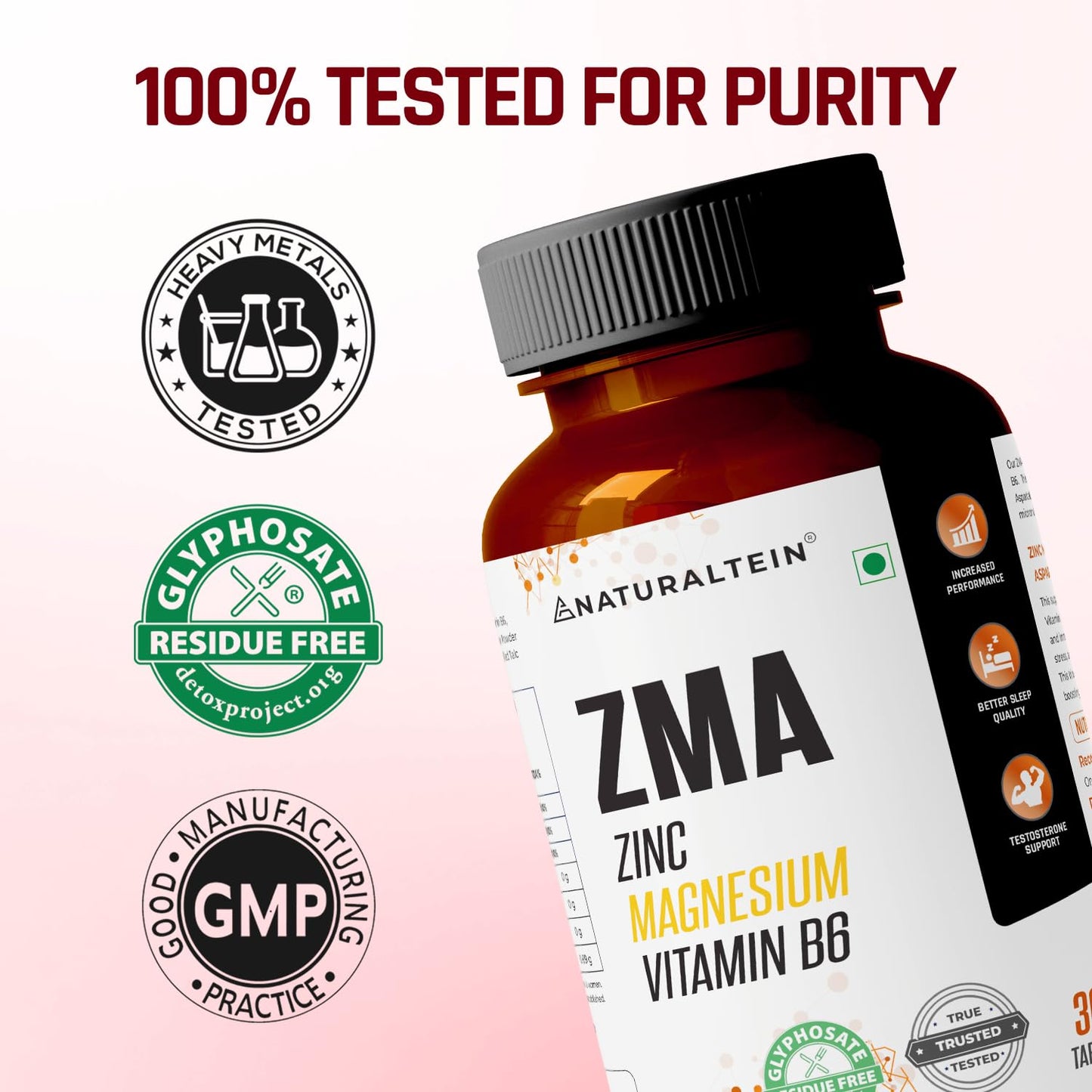 NATURALTEIN ZMA Tablets – Zinc Magnesium Vitamin B6 Supplement | 30 Veg Tablets | Sports Recovery & Daily Performance | Muscle Strength, Better Sleep & Faster Recovery