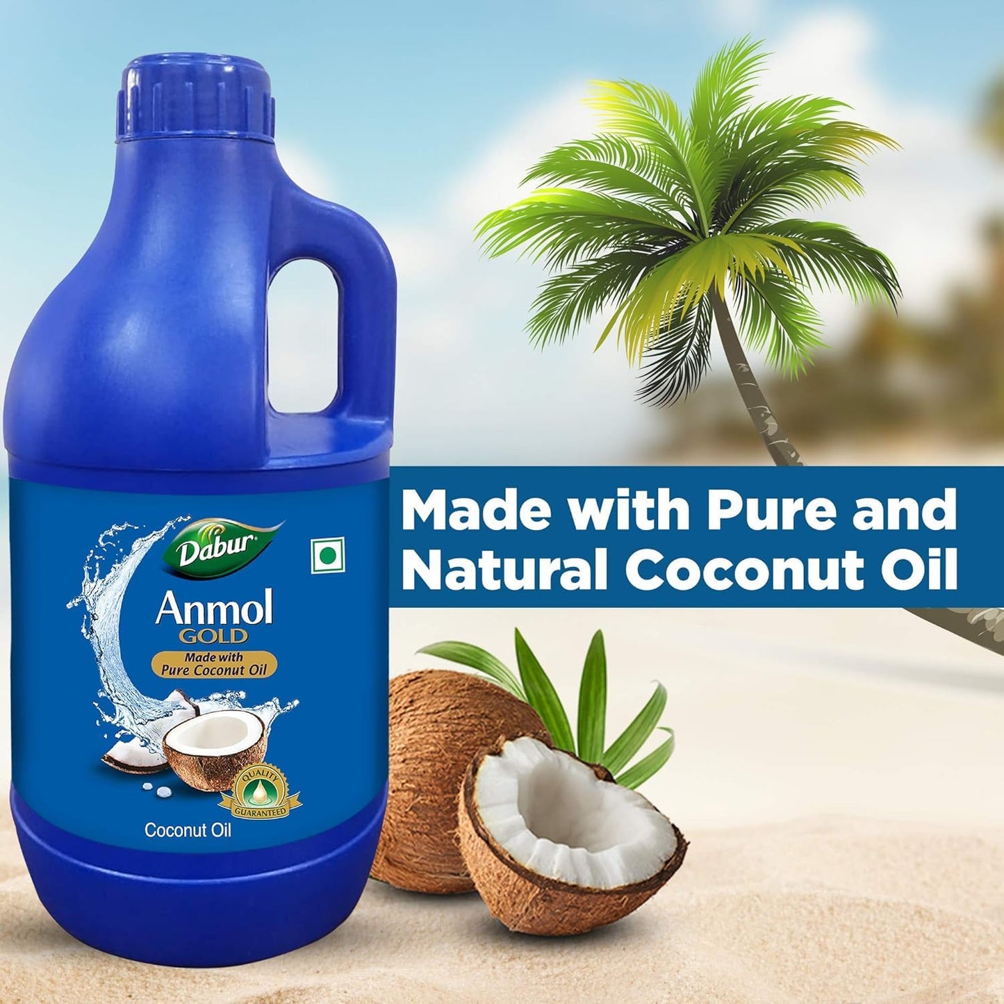 Dabur Anmol Gold 100% Pure Coconut Oil - 900ML | Natural | Nariyal Tel | Handpicked Sundried Coconuts | Multipurpose Oil
