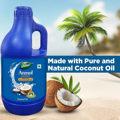 Dabur Anmol Gold 100% Pure Coconut Oil - 900ML | Natural | Nariyal Tel | Handpicked Sundried Coconuts | Multipurpose Oil