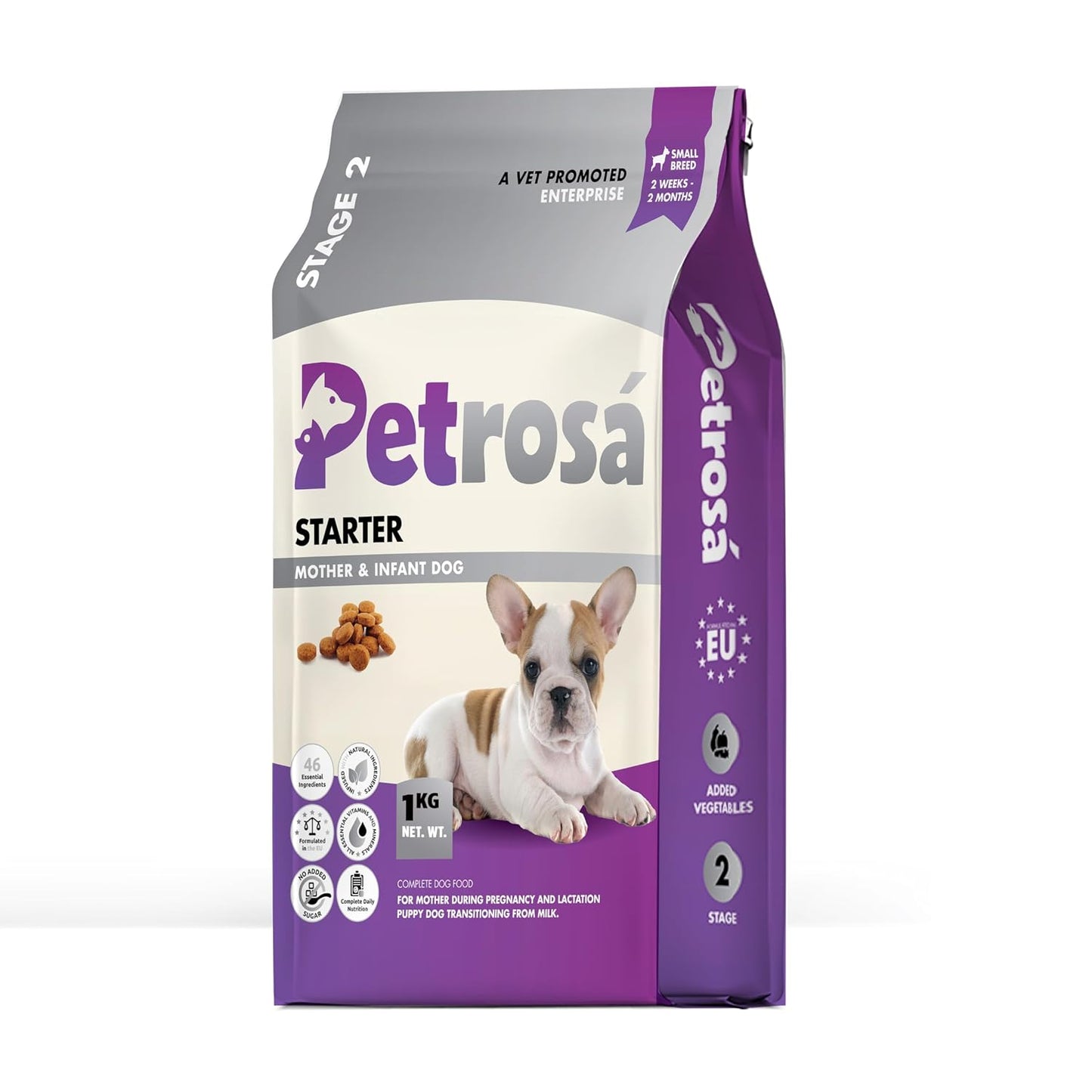 Petrosa Small Breed Starter Dog Food for Mother & Puppy (2 Weeks to 2 Months), 1 Kg, 32% Protein, DHA & Prebiotics – Complete Early Life Nutrition