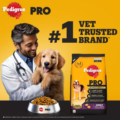 Pedigree PRO Adult Small Breed, 1.2 kg Dry Dog Food, Vet Trusted Brand, Expert Nutrition, Quality Protein, 33% More Nutrients (9 Months Onwards)