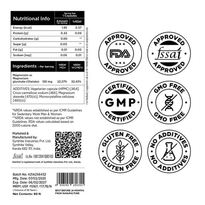NatXtra Magnesium Glycinate Supplement | Supports Sleep Quality, Relaxation & Muscle Ease | 30 Veg Capsules