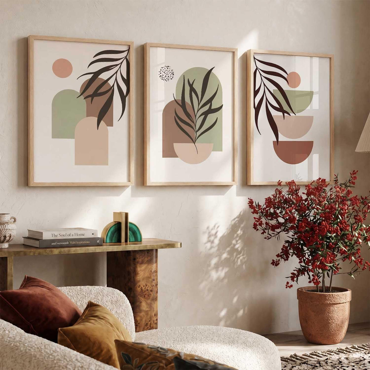 Boho Painting Wall Art Home Decoration Paintings With Frame For Living Room Bed Room Hotel Wall Decor Digital Reprint Set of 3 (13X17 inch)