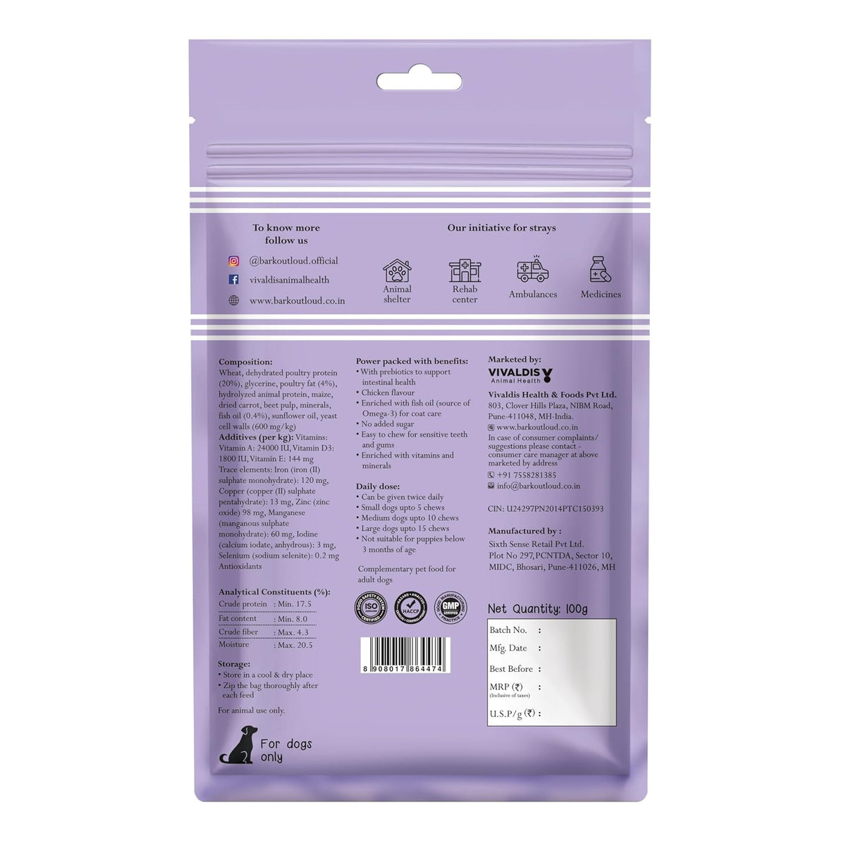 BARK OUT LOUD - Coatiez Soft Chews DogTreats | Fresh Chicken, No Sugar | -Salmon Oil Omega Fatty Acids | Prebiotics, Vitamins & Minerals - 100 GMS