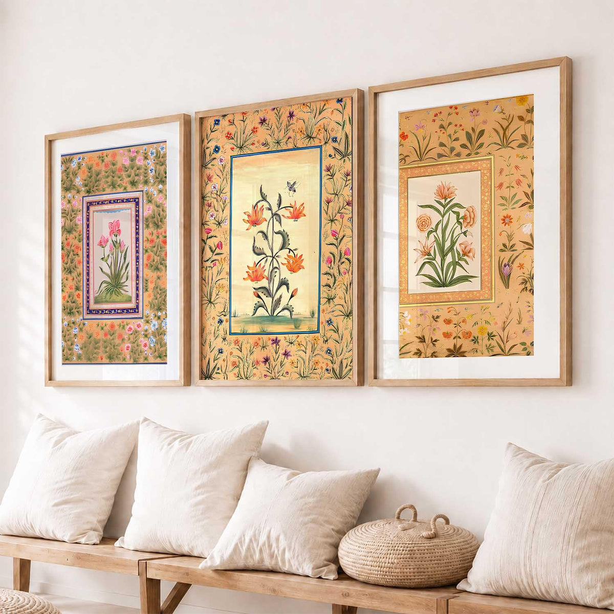 Decorative Indian Traditional Madhubani Wall Art Home Decor Pichwai Painting Poster With Frame For Living Room Bed Room Hotel Wall Decor Digital Reprint Set of 3 (13X17 inch)