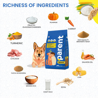 Parent Dry Dog Food for Senior 7+ Years Dogs Pet Food | Complete Nutrition for Aging Dogs Supports Joint Health, Immunity & Digestion | All Breeds & Sizes (1.2kg)