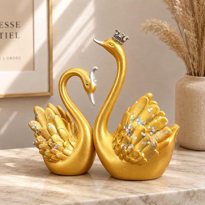 Lucky Swan Couple Crystal Wings showpiece for Home Living Room Decor | Romantic Love Bird Couple Gift for Valentine, Anniversary, Birthday (Set of 2 Pc) (Gold) (Small)
