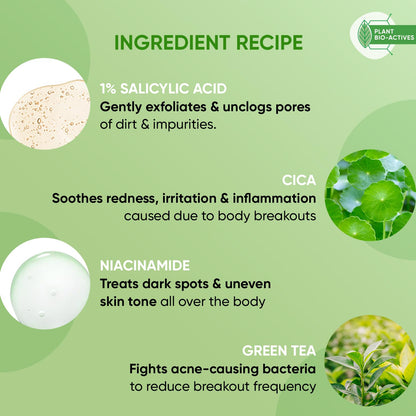 Zephivo Dot & Key Cica & 1% Salicylic Daily Exfoliating Shower Gel | Niacinamide Infused | Body Wash for Oil & Acne Control | Reduces Body Acne & Smoothes Irritation | Clean, Acne Free Skin | 250ml
