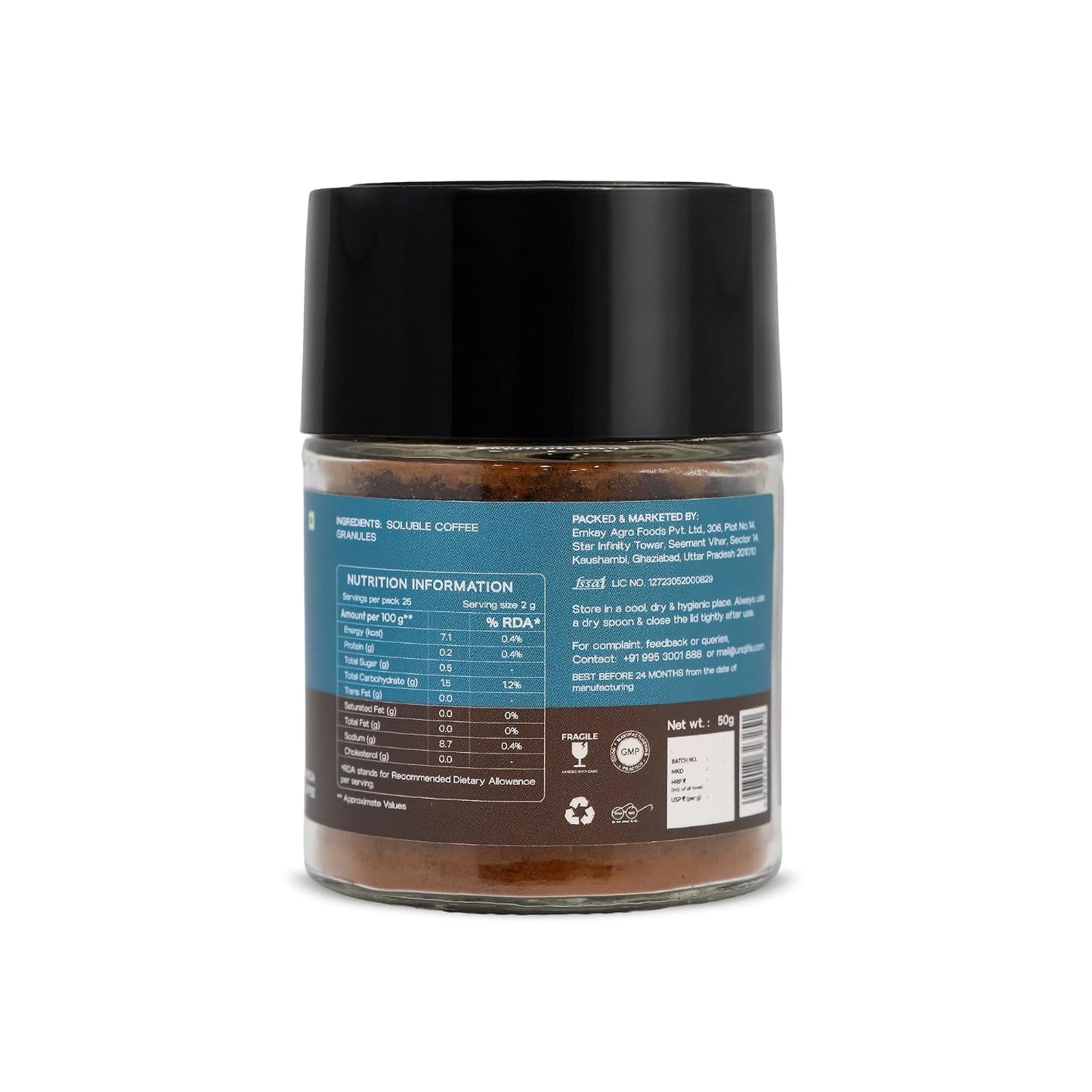 unQ Dark Shot Instant Black Coffee Powder | Strong Arabica Robusta Blend | Cafe Style Coffee | Quick Hot & Cold Mix | 25 Cups | No Additives