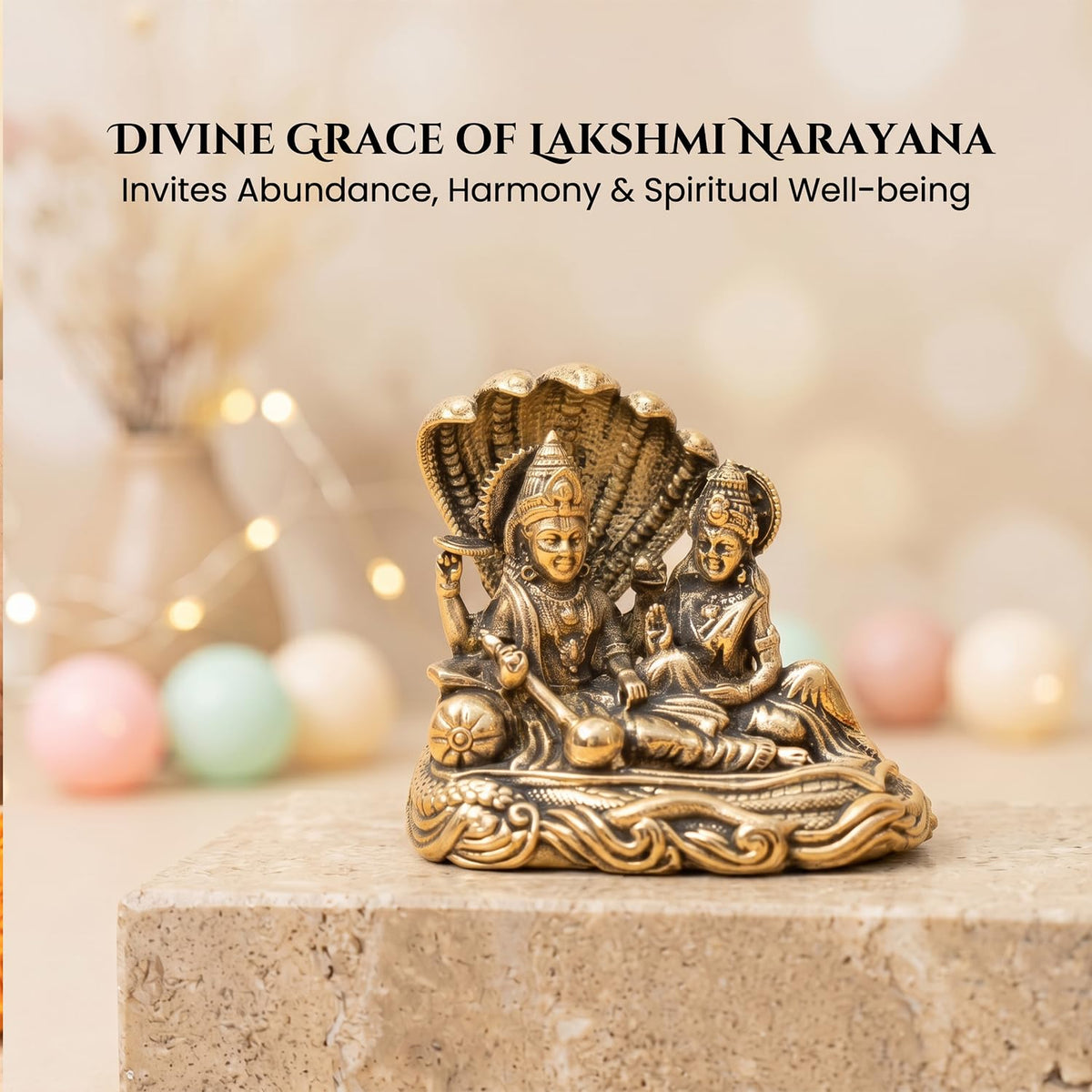 100% Pure Brass Vishnu Laxmi Murti on Sheshnag Sarp for Puja | Laxmi Narayan Murti for Office Desk, Home Decor | Lakshmi Narayan Idol for Housewarming Wedding Gifting