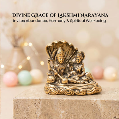 100% Pure Brass Vishnu Laxmi Murti on Sheshnag Sarp for Puja | Laxmi Narayan Murti for Office Desk, Home Decor | Lakshmi Narayan Idol for Housewarming Wedding Gifting