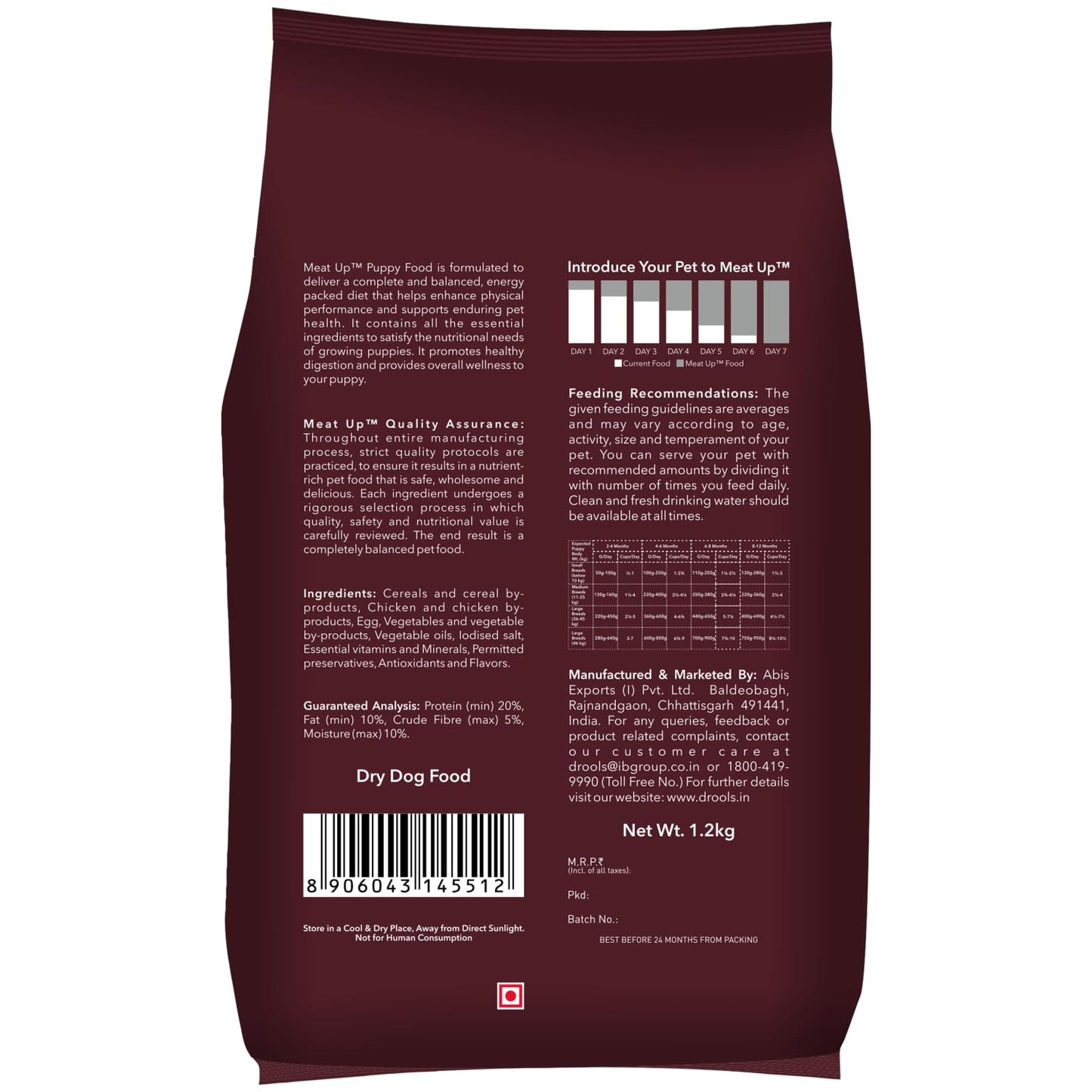 Meat Up Puppy Dry Dog Food, 1.2 kg Pack