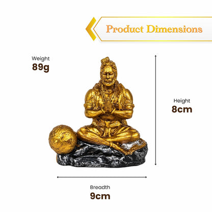 Gold Hanuman Idol for Car Dashboard, 9 cm Resin Hand-Painted Bajrangbali Statue, Hindu Religious Decorative Idol for Car, Home Mandir & Living Room, Spiritual Gift