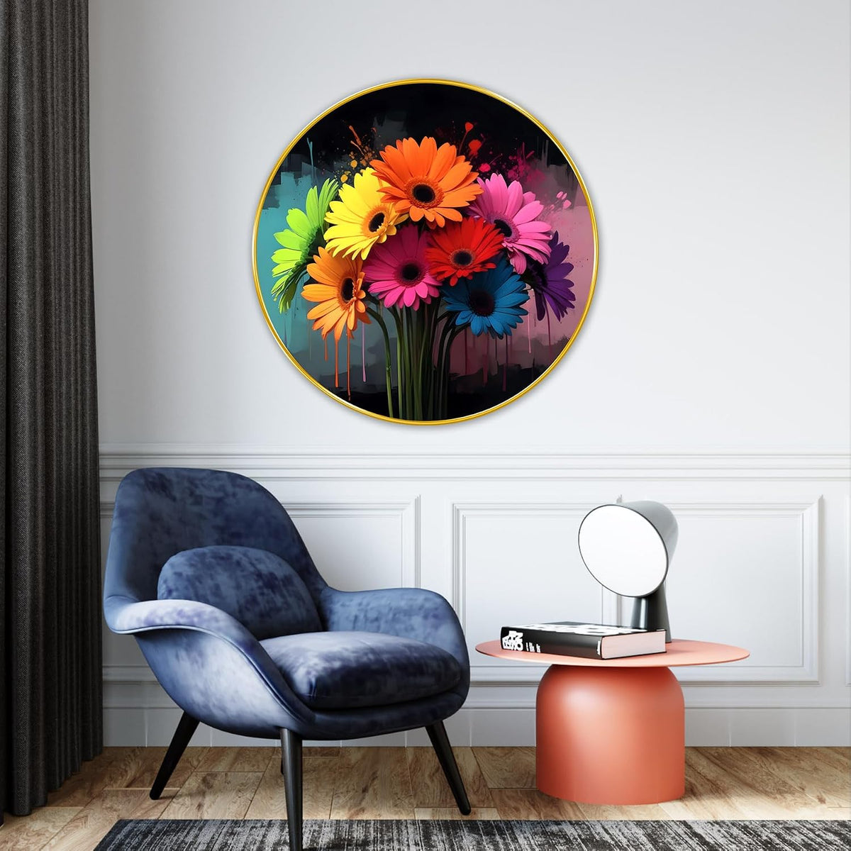 beautiful multicolor flower modern art Premium Sparkle lamination Golden Slim Frame 50.8 cm x 50.8 cm Large Size, For Home/Office/Hotel painting GRL109