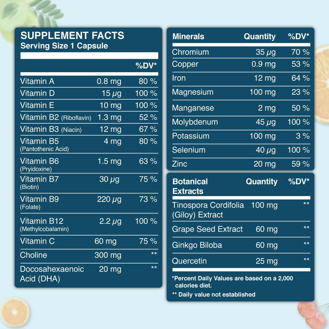 ZEROHARM Multivitamin Tablets for Men | Whole Food Multivitamin with Essential Vitamins A, B, C, D, E & Iron, Zinc, Magnesium | Daily Supplements for Immunity & Energy Support | 60 Veg Tablets