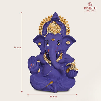24K Gold Plated Resin Lord Ganesha Idol for Car Dashboard, Tabletop|Ganesh Statue for Good Luck and Success|Ganpati Murti for Home Decor Mandir, Office Desk Puja Gift Purple (8.4x4.2cm)