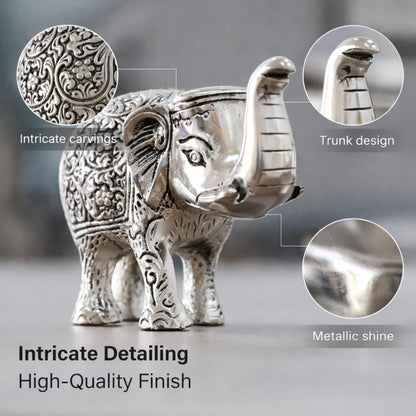 Kalakriti Metal Elephant Statue Small Silver 2 pcs Set Enhance Your Home Car Office Table Article | Animal Decorative Showpiece Figurines for Best Gifting
