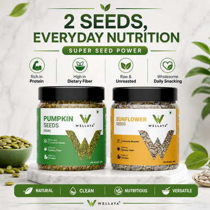 WELLAYA Combo of Pumpkin and Sunflower Seeds | Healthy Diet Snacks | Fibre & Protein Raw Seeds for Eating (Pumpkin Seeds (Raw) 250g + Sunflower Seeds 250g)