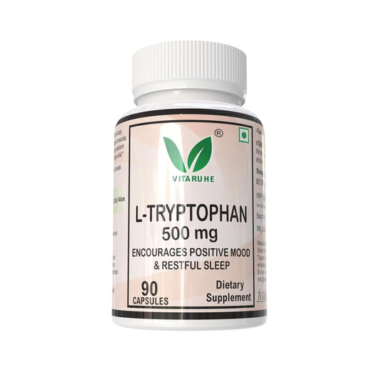 Vitaruhe® L-Tryptophan 500 mg per Capsule, 90 Vegan Capsules for 3 Months, Pure Essential Amino Acid, Natural & Fermented, High Strength Supplement Without Additives