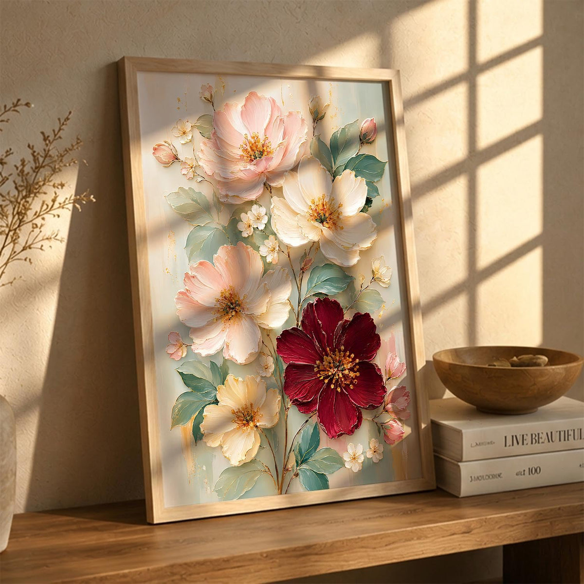 Floral Wall Art Home Decoration | Aesthetic Floral Paintings With Frame For Living Room Bed Room Hotel Wall Decor Digital Reprint Set of 1 (14X20)