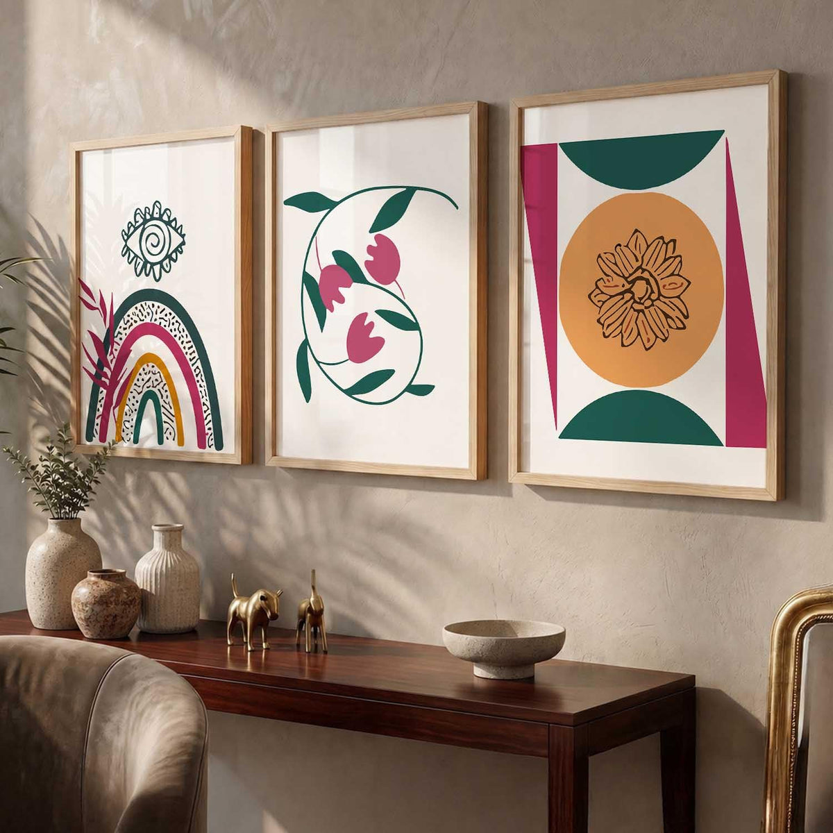 Abstract Painting Home Decorative Modern Wall Art poster With Frame For Living Room Bed Room Hotel Wall Decor Digital Reprint Set of 3 (13X17 inch)