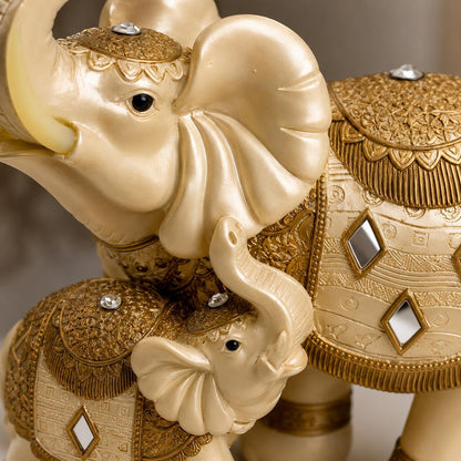 Decorative Elephant Showpiece for Home Décor | Resin Lucky Elephant Statue with Mother & Baby Design | Tabletop Feng Shui Good Luck Idol (White Elephant Family)