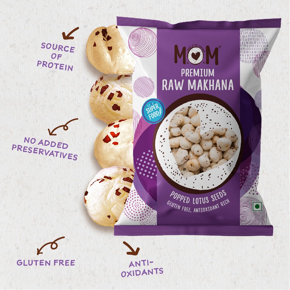 MOM - Meal of the Moment, Roasted Premium Raw Makhana, 100g | Gluten Free | Anti Oxidants | MSG Free | Zero Trans Fat | No added Preservatives and No artificial Flavours