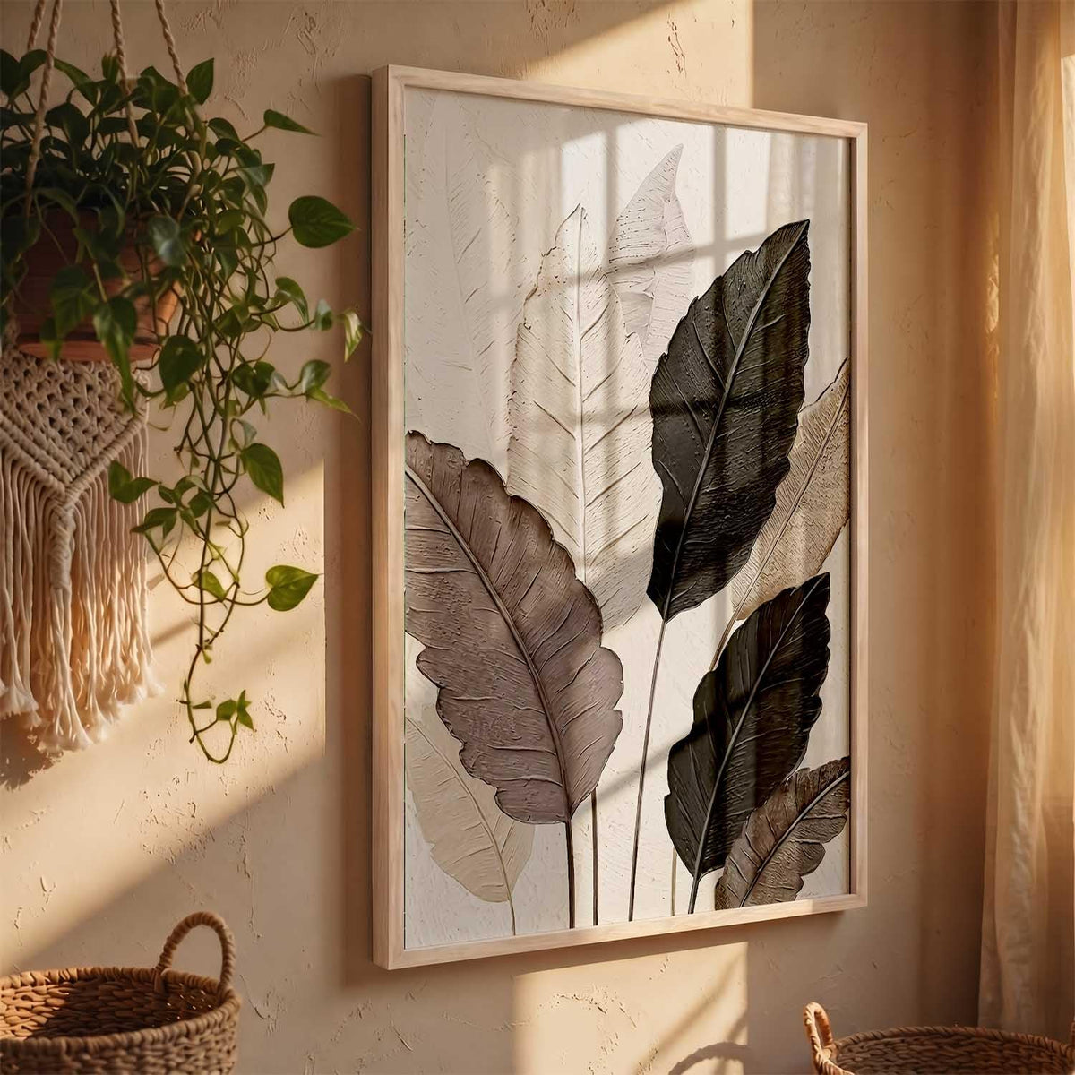 Aesthetic Leaf Art Home Decoration|Paintings With Frame For Living Room Bed Room Hotel Wall Decor Digital Reprint (13x17 inch)