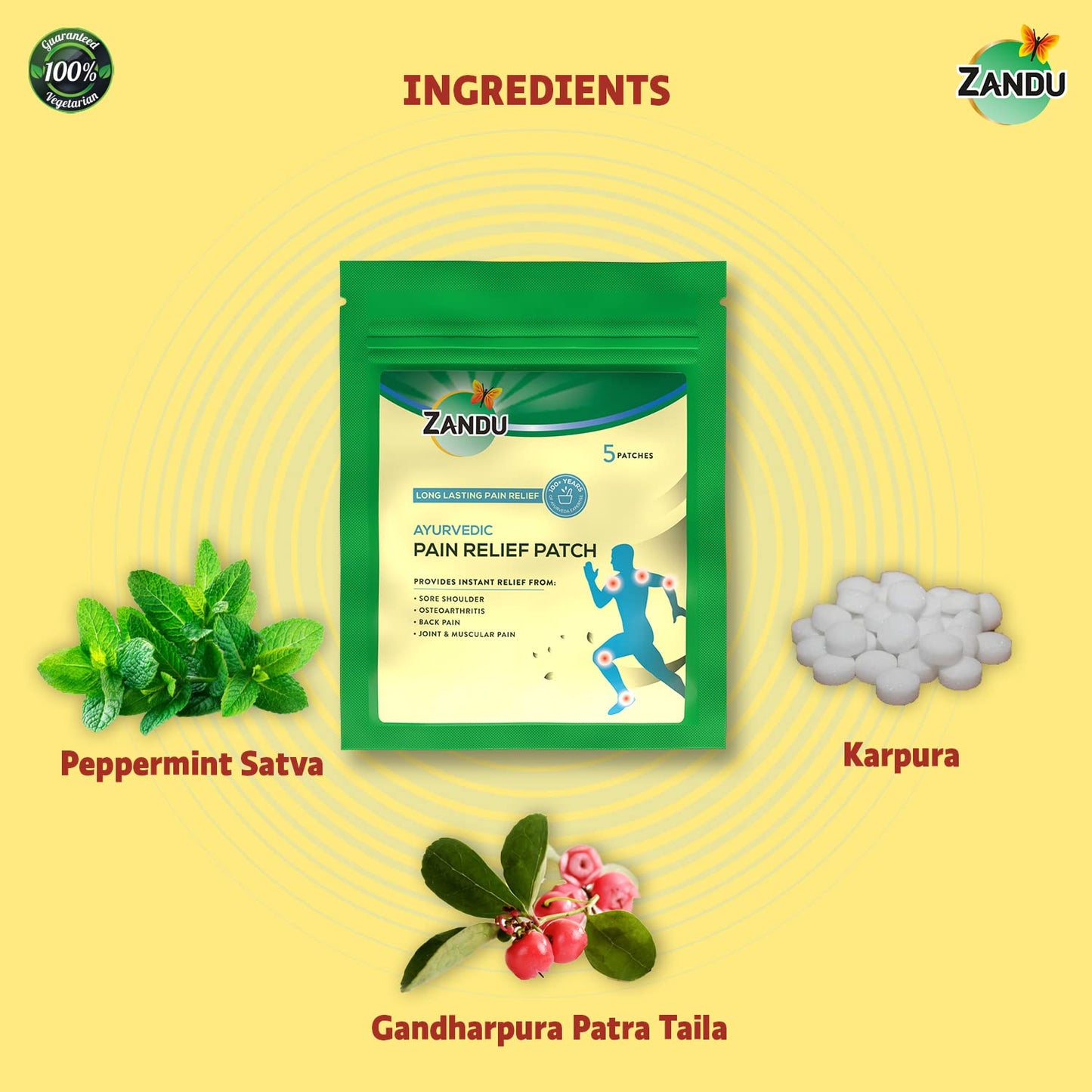 Zandu Ayurvedic Pain Relief Patch (Pack of 5 Patches) - A Specially Designed Pain Patch for Reducing Joint & Muscular Pain | Helps Provides Relief From Pain Associated with Osteoarthritis & Back Pain