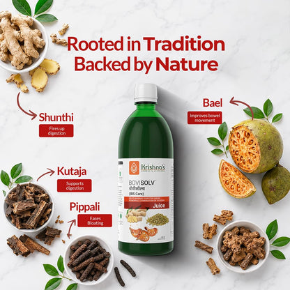 Krishna’s Bovisolv Juice 1000 ml | IBS-Friendly | Digestive Wellness Drink | Ayurvedic Liquid for Sensitive Gut Lifestyle