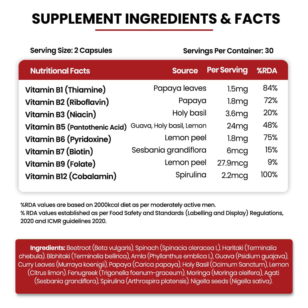 Vlado's Himalayan Organics Plant Based Vitamin B12 Supplement | B1,B2,B3,B5,B6,B7,B9,Moringa| Boost Energy Level | For Memory, Brain, Heart & Nervous System Support | B12 supplement for Men & Women - 120 Veg Capsules
