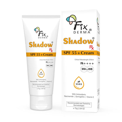 Fixderma Shadow SPF 55+ Cream PA++++ | Sunscreen for Dry Skin | Hybrid Sunscreen with UVA & UVB Filters, Antioxidants, IR Protection and Blue Light Protection Lightweight - 75gm