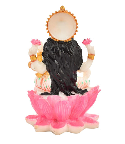 Goddess Laxmi Idol Sitting on Lotus | Handpainted Laxmi Murti on Pink Lotus Goddess Lakshmi Idol for Housewarming Gift Religious Showpiece (3.5 x 1.5 Inch)