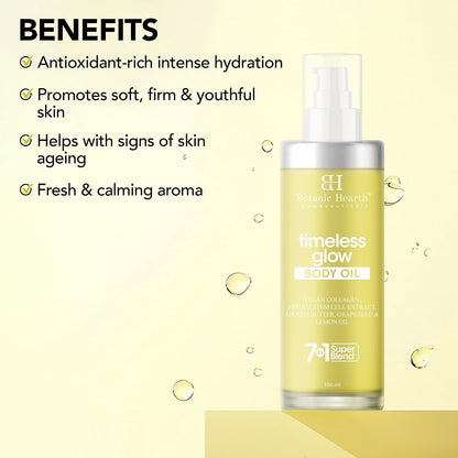 Botanic Hearth Timeless Glow Anti-Aging Body Oil with Vegan Collagen & Stem Cell Extract | Firming Massage Oil for Youthful Glowing Skin | For Women & Men | 100ml