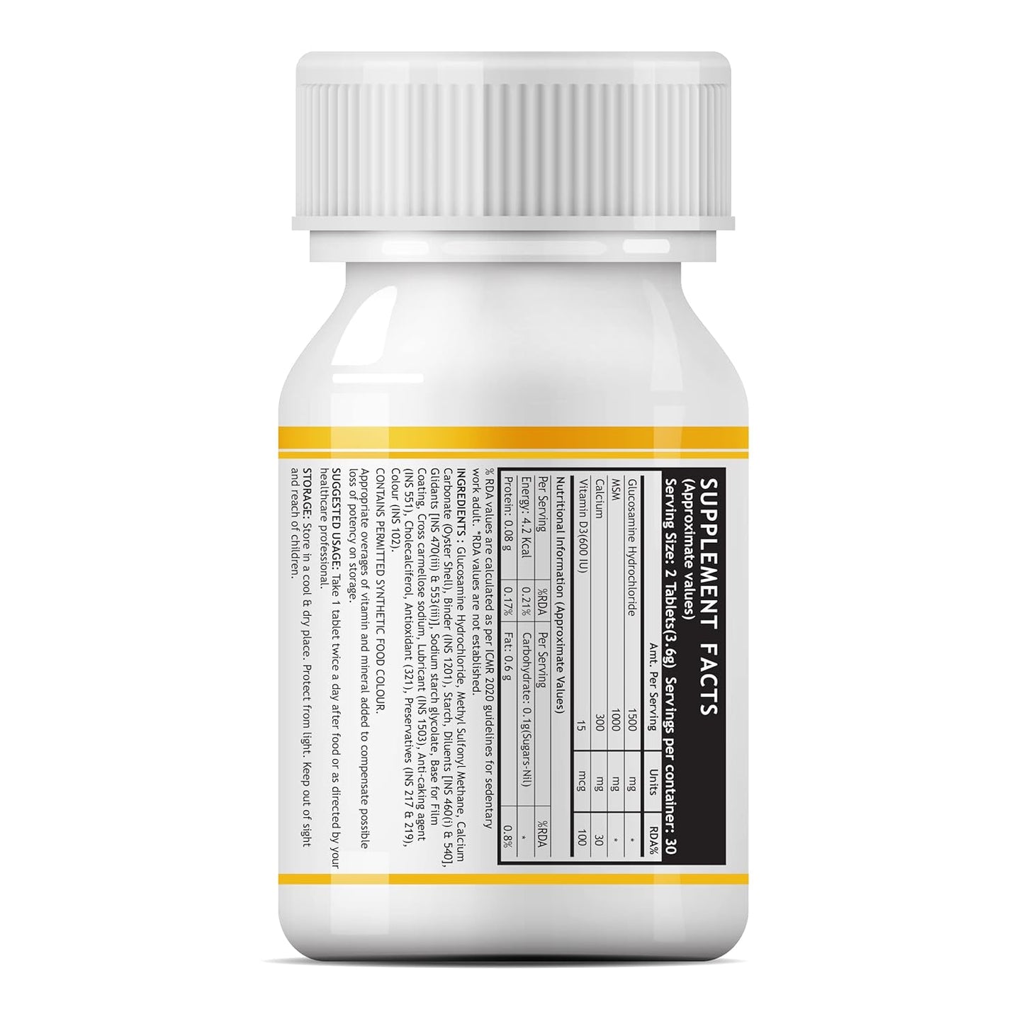 INLIFE Glucosamine Tablets for Joint | With MSM Calcium & Vitamin D3 | Cartilage, Bone Health Supplement - 60 Tablets (Pack of 1, 60)