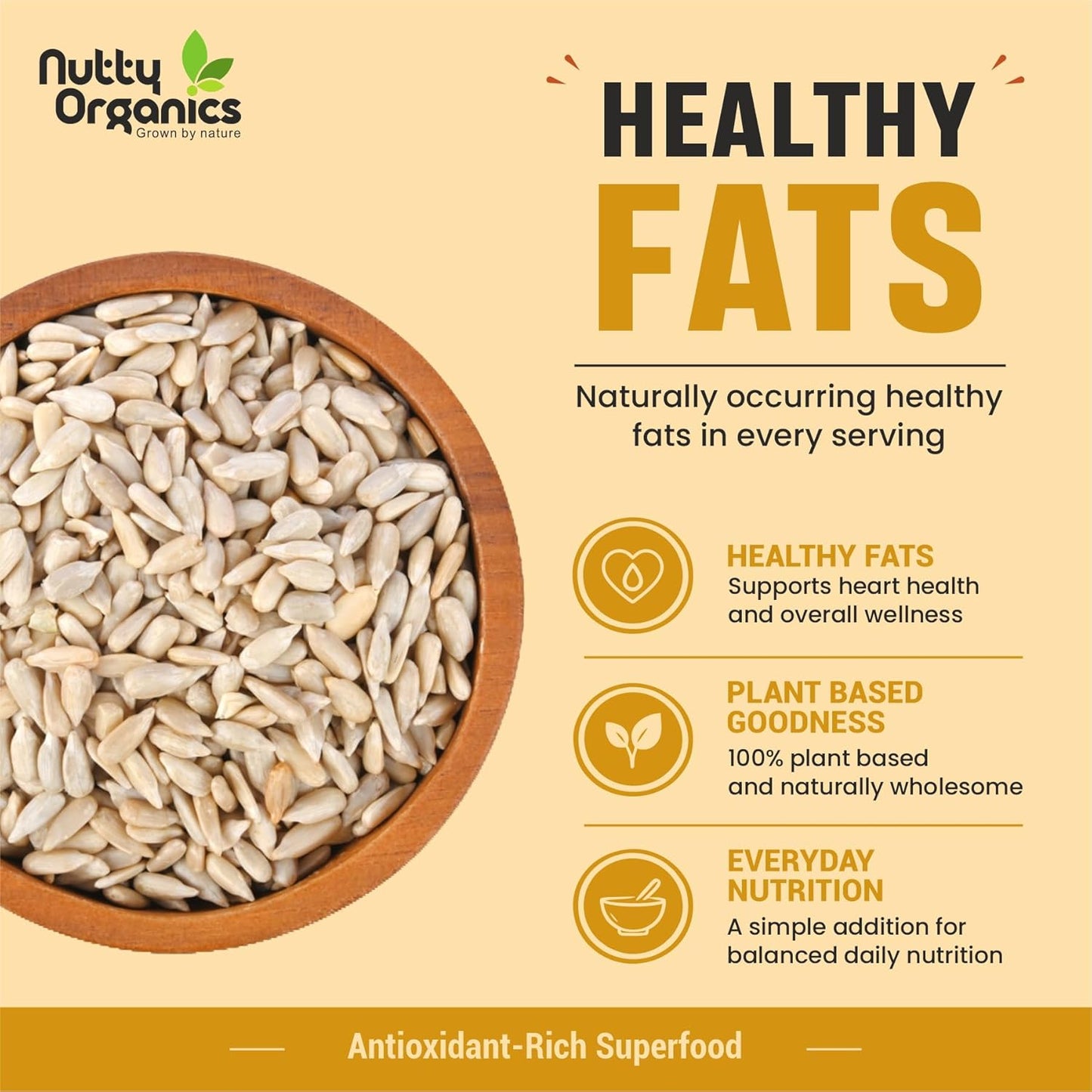 NUTTY ORGANICS Natural Sunflower Seeds 200GM | Raw Sunflower Seeds for Eating- Diet Food | Healthy Snack | Raw Seeds | Weight Management