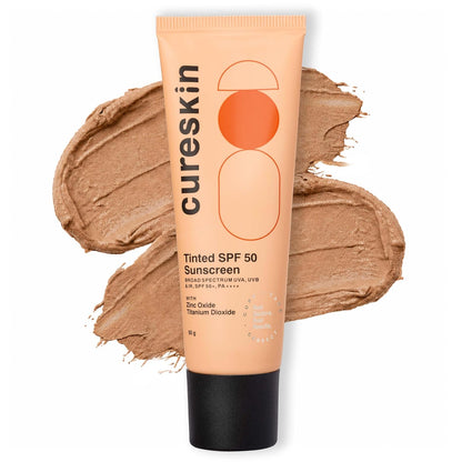 Cureskin Mineral Sunscreen Matte Finish Tinted SPF 50 PA++++ | Broad Spectrum Sun (UVA/UVB/IR) Protection with Titanium Dioxide, 50 g (Pack of 1)