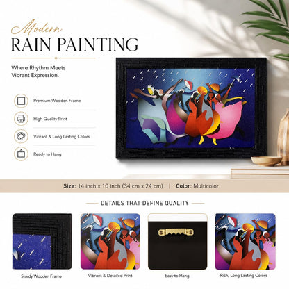 Wooden framed Modern Art Rain Painting | Ready to Hang- (Wooden Frame, Multicolor, 14 inch x 10 inch)