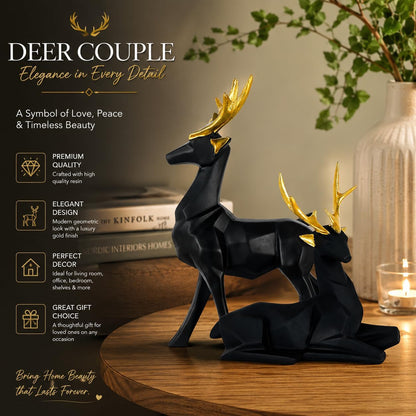 Resin Cute Deer Showpiece - Artifacts for Home Decor Living Room, Decorative Items for Tv Unit, Center Table (Black-7'')