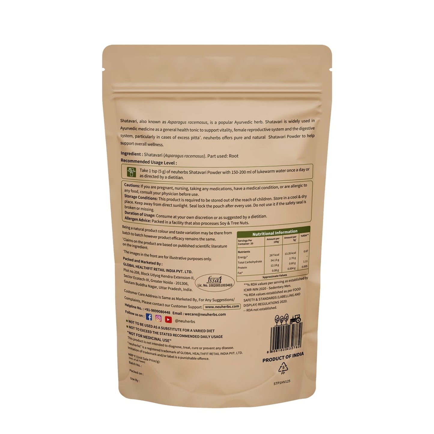 Neuherbs Shatavari Powder | Ayurvedic Support To Balance Women's Hormones | Herbal Supplement | Good For Healthy Digestion & Reproductive System - 100g