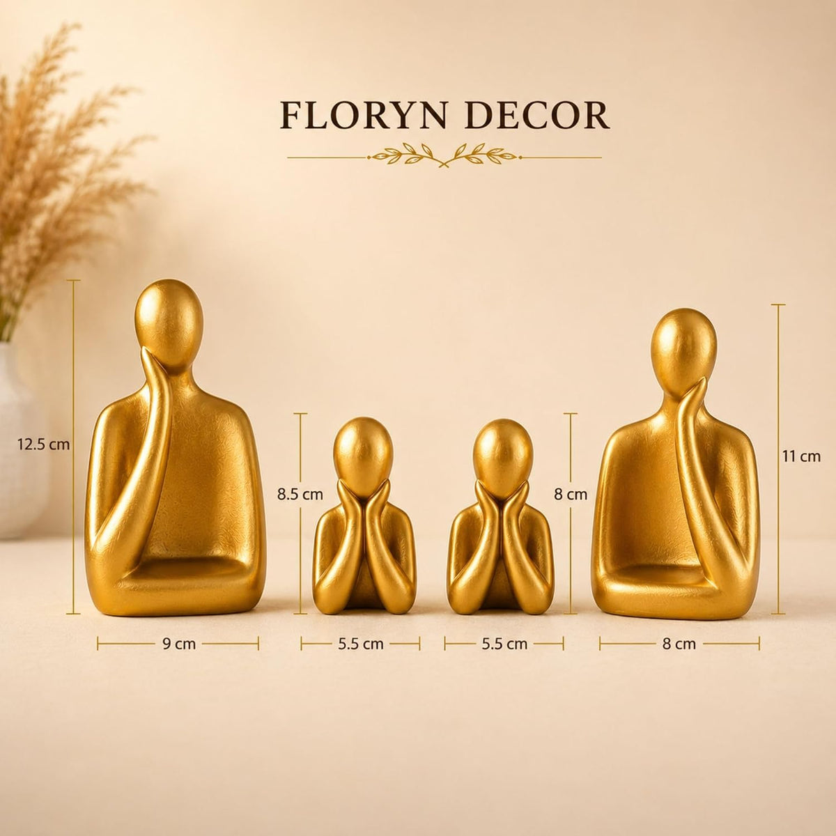 Ceramic Family Statue Set of 4 – Home Decor Items for Living Room, Bedroom, Office & Table Artifact (Gold)