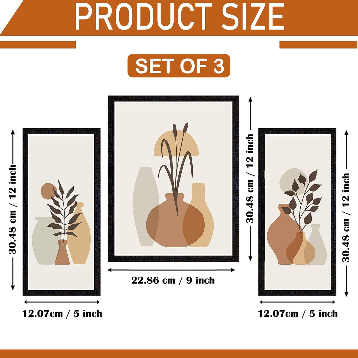 Wall Painting Frames For decor, Pictures Frame For Living Room, Home Decoration, Bedroom, Set of 3, 1pc- 23 x 30 cm, 2pc- 12.5 x 30 cm (Design 17)
